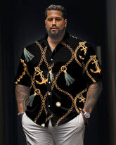 Vintage Anchor Chain Pattern Men's Large Size Short Sleeve Shirt